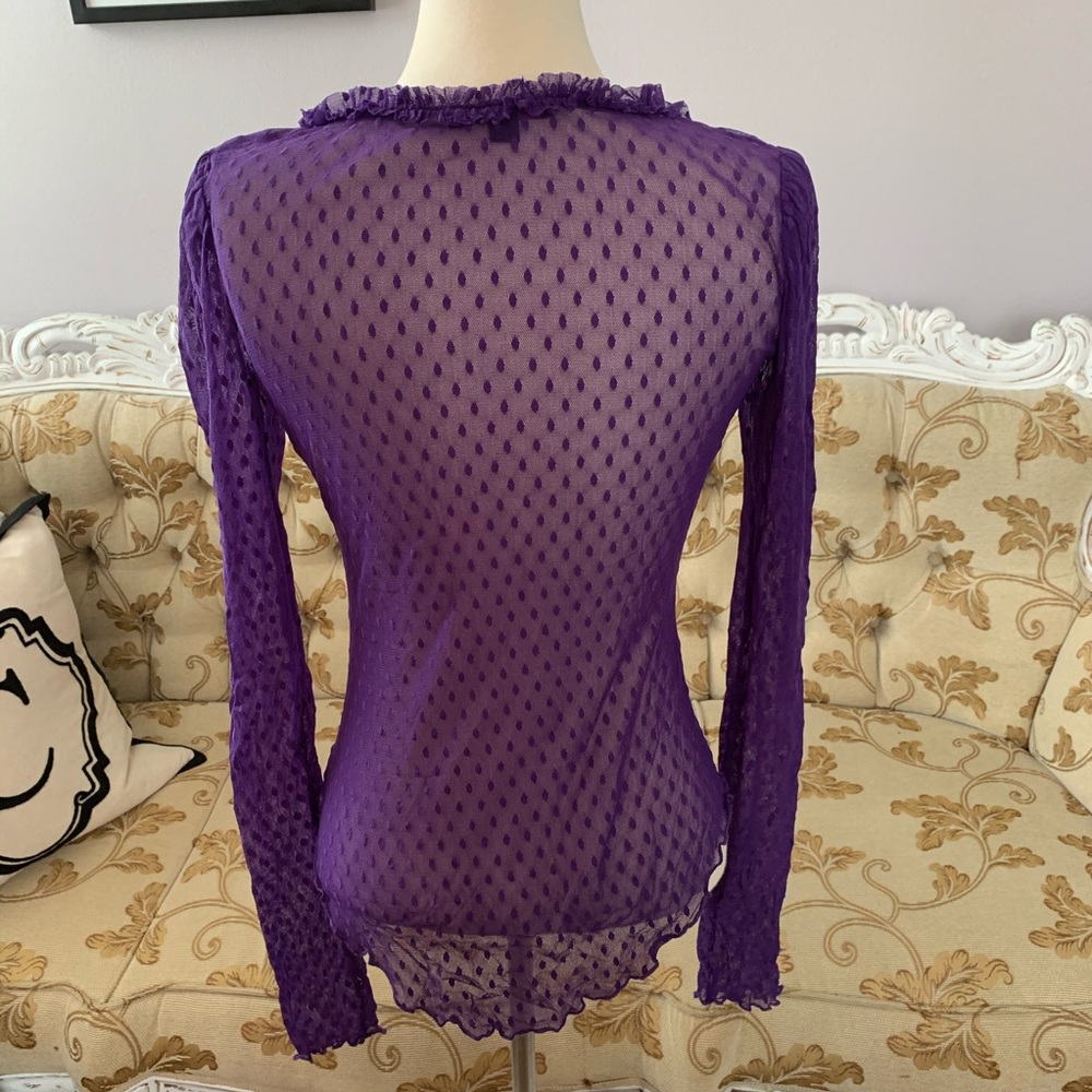 Vintage Betsey Johnson Purple Sheer Long Sleeve Mesh Top - Picture 4 of 5